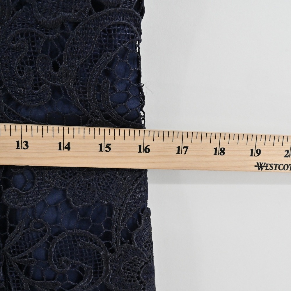 Adrianna Papell Lace Sheath Dress Womens Size 6 Navy Blue Floral Cocktail Party - Picture 6 of 12